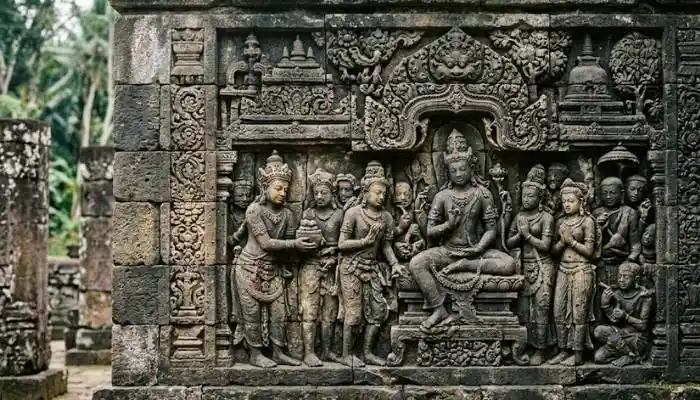 Ancient Buddhist stone carvings and relief from the maritime Kingdom of Srivijaya in Sumatra